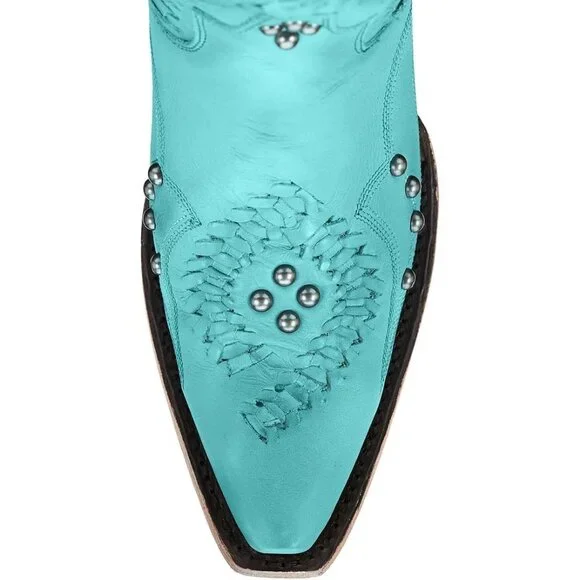 Women's Blue Leather Embroidery Knee High Western Cowgirl Boots Lightweight - Picture 6 of 6